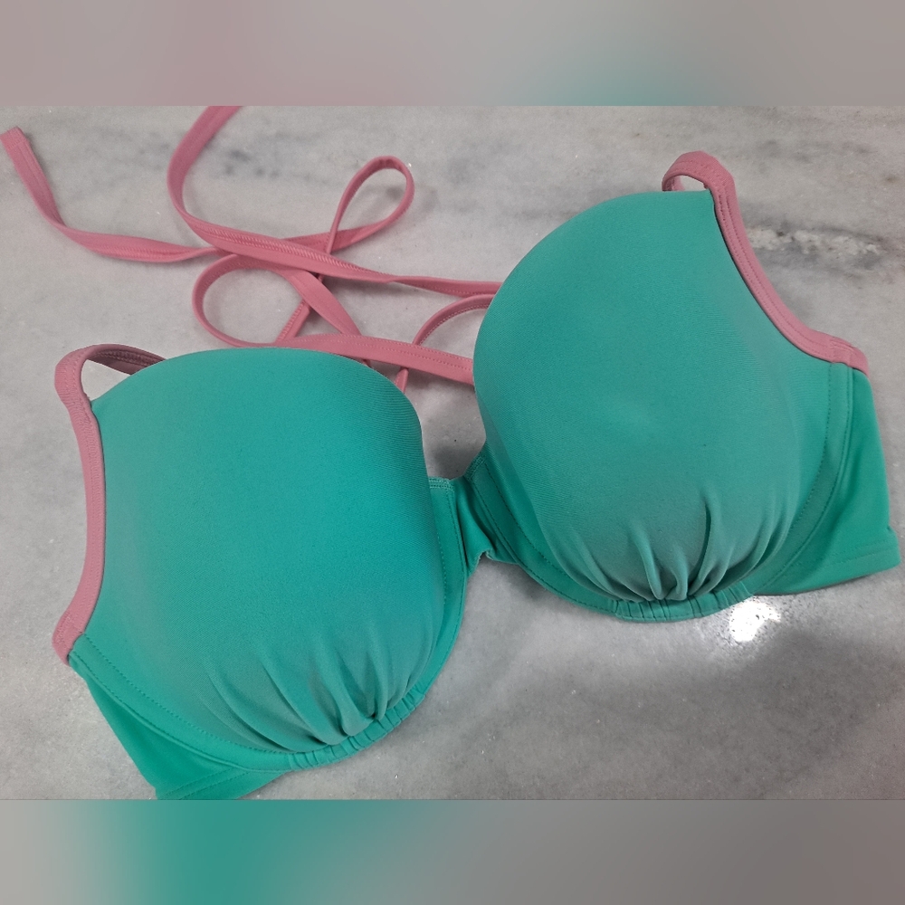 Sea Green and Pink Women's Swim Top. Aerie Brand